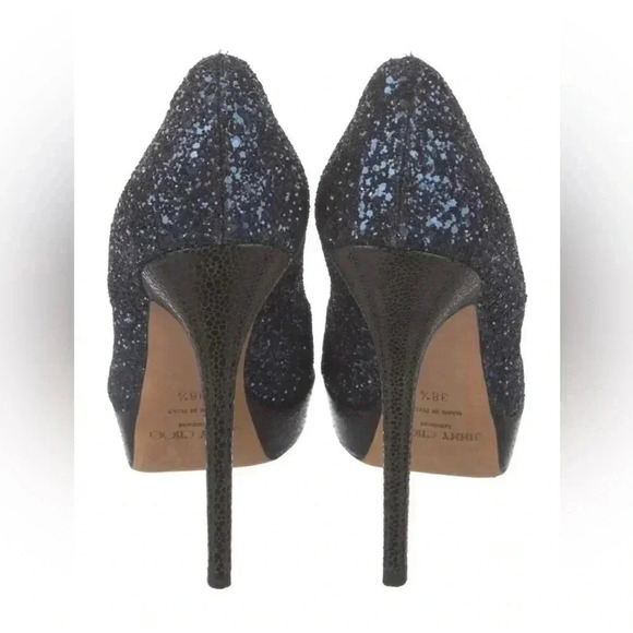 EUC Jimmy Choo Navy Glitter Luna Peep Toe Platform Stilettos Sz. 38.5 / US 8 - Picture 5 of 6